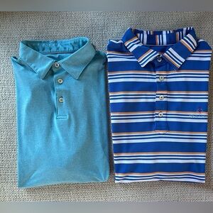 2 Johnnie O Solid Blue & Blue Striped Golf Polo Shirt- Size Medium Like New⛳️